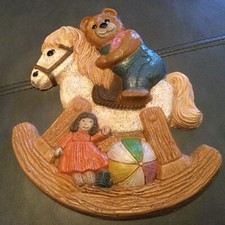 Vtg 1986 HOMCO Frankie s Design Nursery Teddy Bear Rocking Horse Wall Plaque