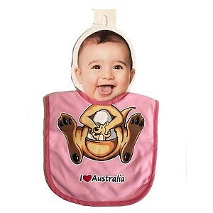 I Love Australia Kangaroo Baby Bib - Brown - Picture 3 of 4