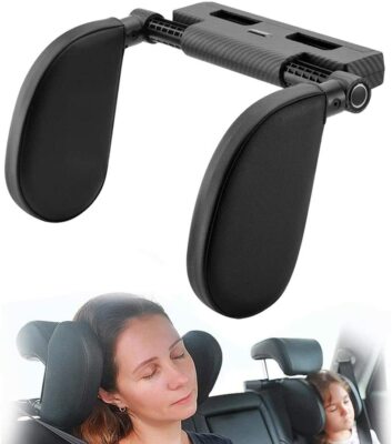 Car seat headrest pillow with adjustable pillow width (140 mm - 280 mm)
