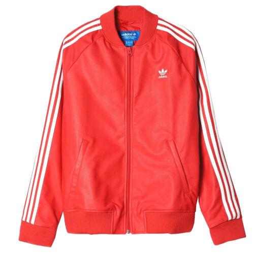 adidas 3 Stripes Superstar Leather Bomber Jacket Similar-Leather Track Top Red - Picture 1 of 5