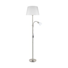 Image of Floor Lamp Light Satin Nickel Shade White Fabric Glass Bulb E27&E14 1x60W/1x40W