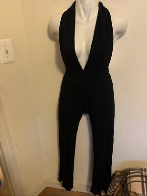 NWT Diosa Women s Halter Plunging V- Neck Black Stretch Jumpsuit Size Small 