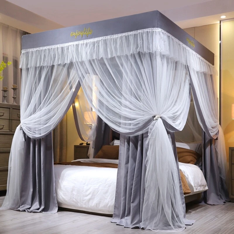 Luxury Mosquito Net For Summer Bed Canopy With Stainless Steel Frames Gray Color