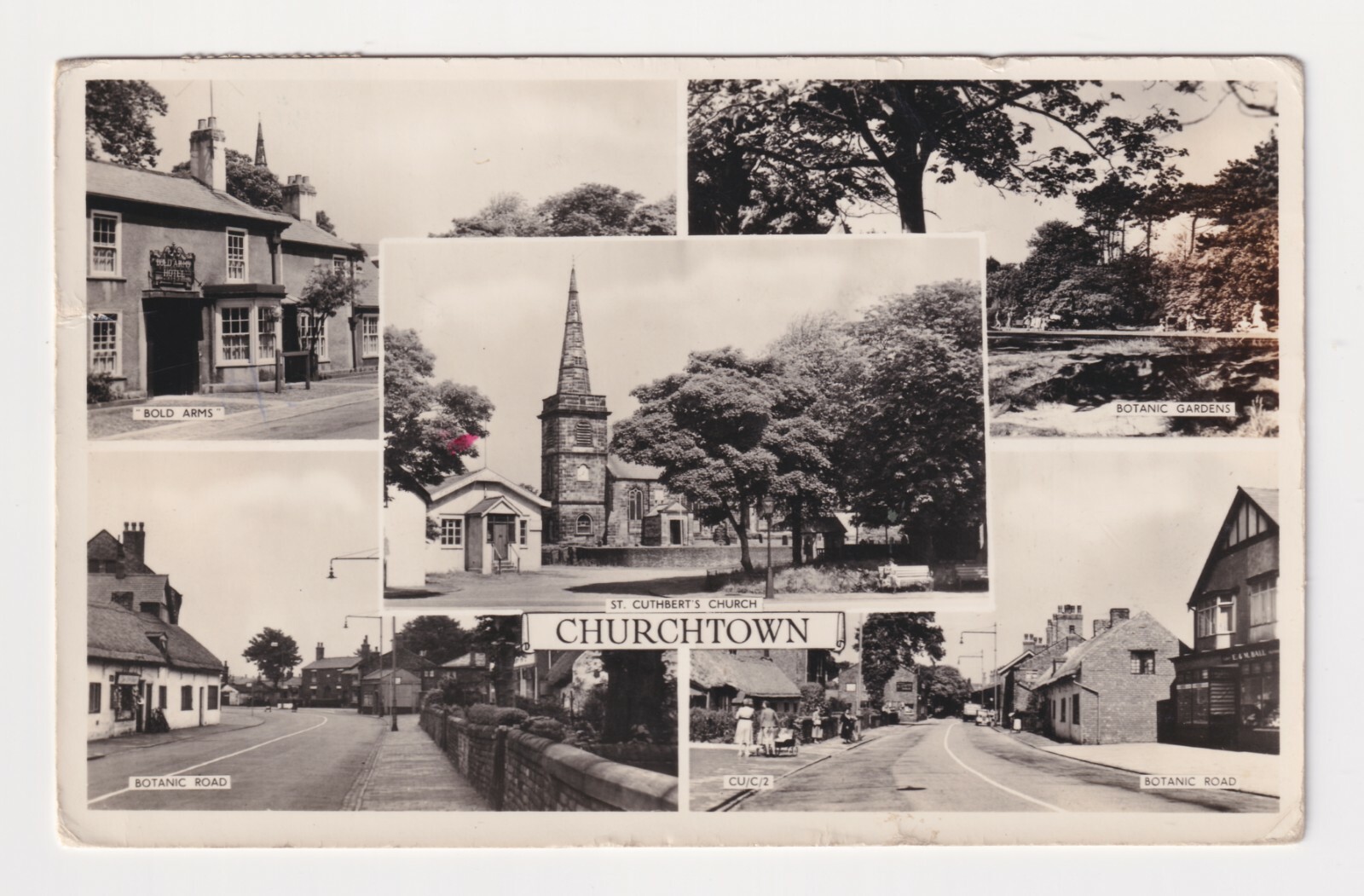 UK SOUTHPORT CHURCHTOWN MULTI VIEW REAL PHOTO POSTED 1957 TO ST THOMAS, ONTARIO