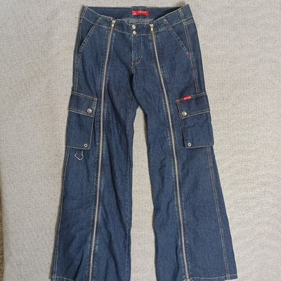 Phard Cargo Jeans Women 42 Dark Blue Excellent Y2K Multi Zip Flare H7464