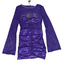 PrettyLittleThing Purple Sheer Underwire Ruched Bodycon Mini Dress Size 8