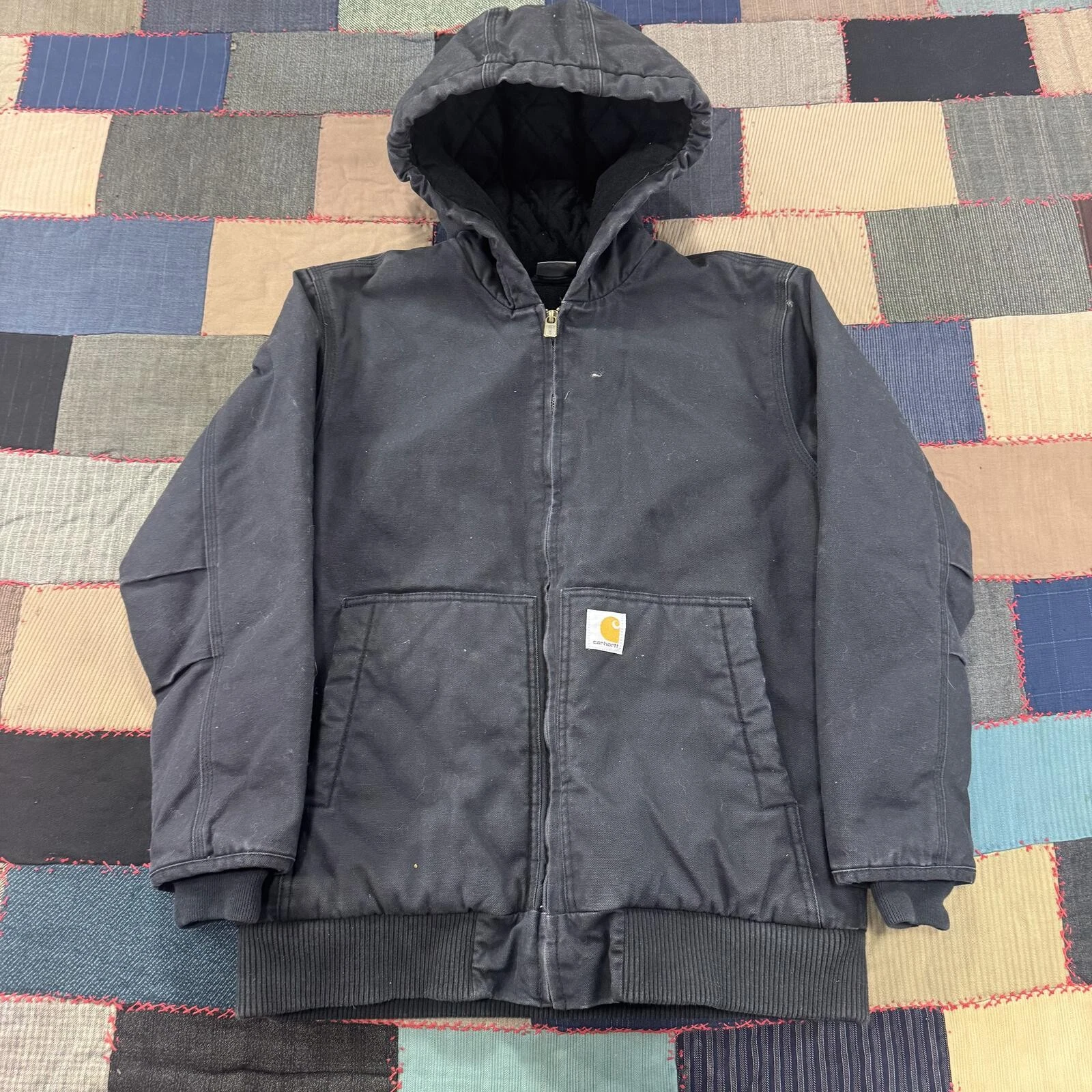 Carhartt Canvas Quilted-Lined Hooded Jacket Youth Black Winter Outdoor - Large