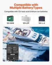 Marine Battery Charger, 2-Bank, 10A 12V Onboard Boat Charger, Trailer