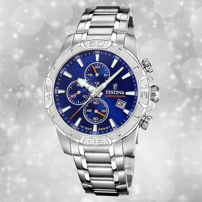 Festina Herrenuhr Timeless Chronograph Armbanduhr Edelstahl silber UF20704/2