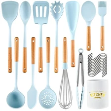 Kitchen Cooking Utensils Set, 13 Piece Wooden Handle Silicone Cookware Set wi...