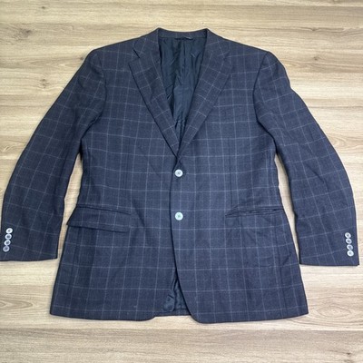 Canali 56 EU 46R Wool Cashmere Blazer Italy Windowpane Sport Coat