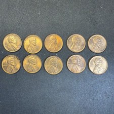 10 Lincoln Wheat Cents From The 1950s - Unc - Free Shipping