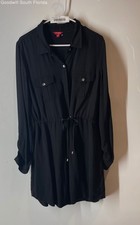 Guess Womens Black Long Sleeve Collared Waist Tie Pockets Shirt Dress Size XL