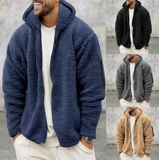 Men’s Fluffy Fleece Hoodie Warm Teddy Jacket Winter Autumn Casual Coat Gift