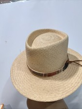 Vintage Unitace Texace Straw Hat USA Made Weave Band Metal Orange Tree Button