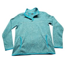 Eddie Bauer Snap Neck Fleece Pullover Womens M Teal Marl Outdoor Sweater 4580