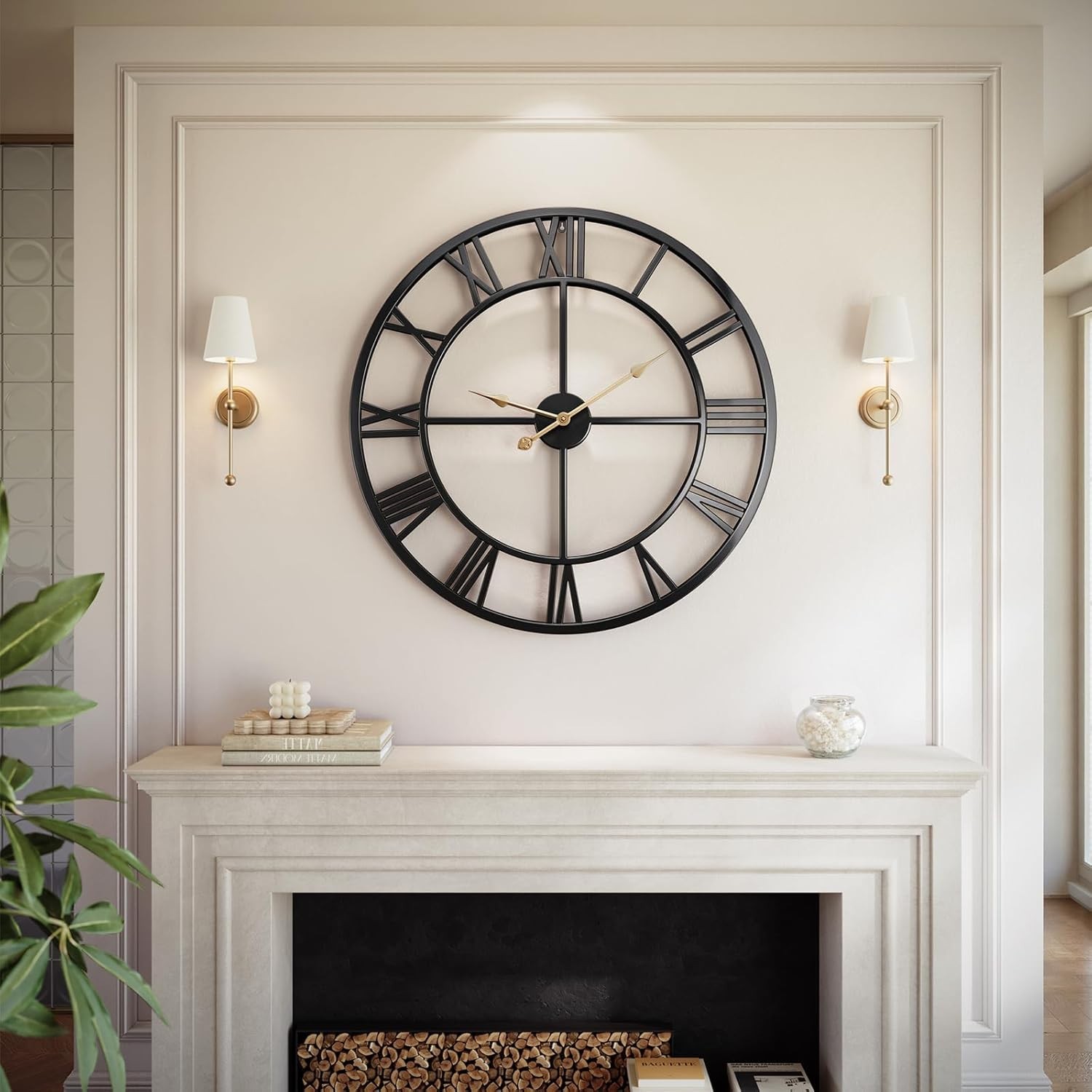 32 Inch Large Wall Clock, Roman Numeral Metal Oversized Wall Clocks for Living R