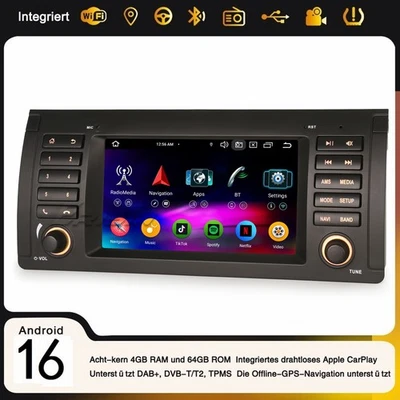 64GB 8 Kern Android 16 DAB+ Autoradio BMW X5 E53 Navi Carplay 4G DSP Wifi BT 5.0 - Bild 1 von 4