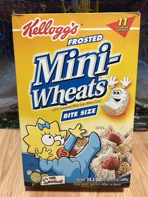 2003 The Simpsons Maggie Kelloggs Frosted Mini Wheats 24.3 Oz Empty Cereal Box