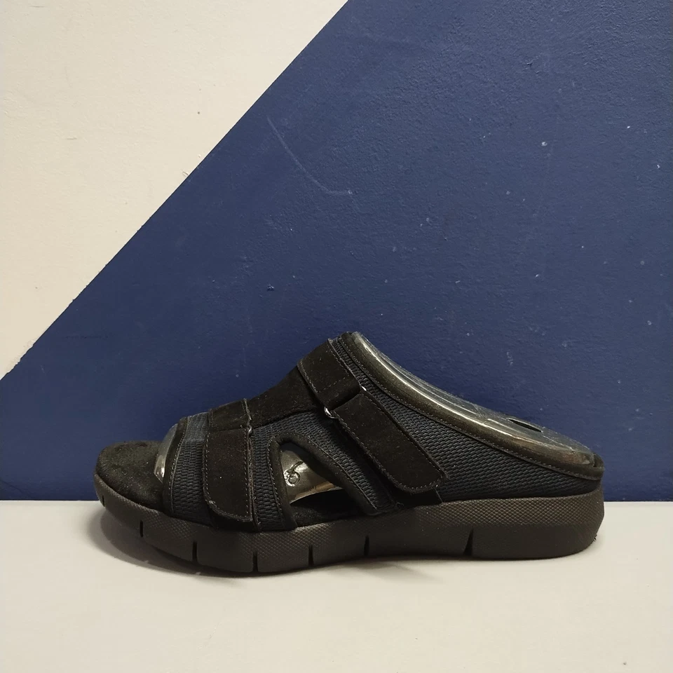 Sandalias Aerosoles Wip Tide Slide para mujer EE. UU. 7,5 M cuero negro cómodas sin cordones Foto 4 de 4