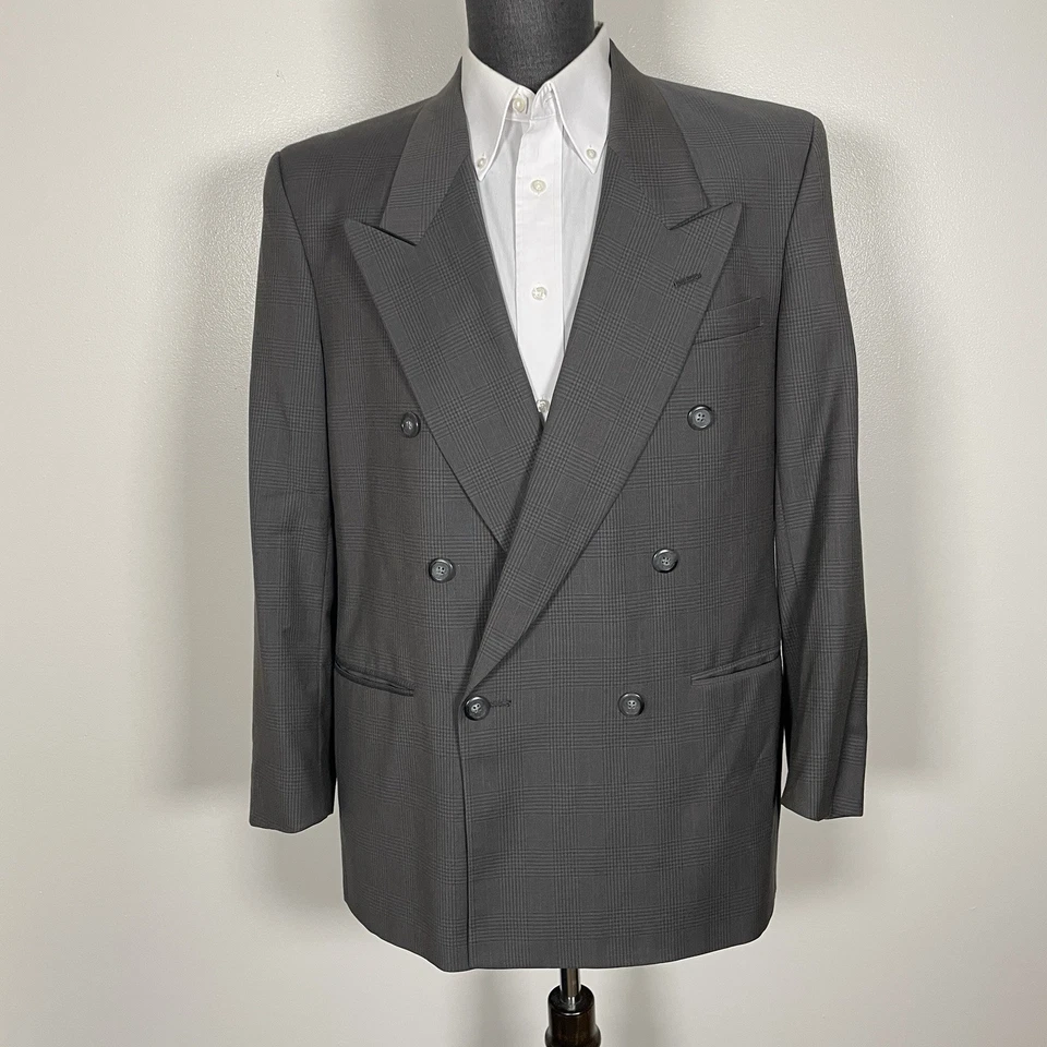 Portfolio USA Made 2 Piece Suit Mens 42R 34x28 Green Plaid Peak Double Breasted - Image 3 of 4