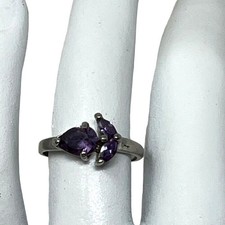 Womens Ring Silver Tone Purple Crystal Stone Flower Size 5 1/2