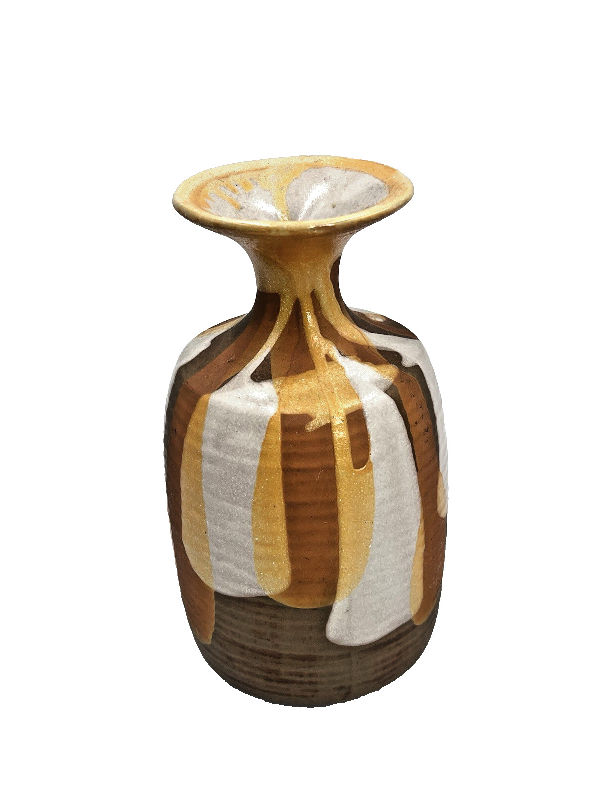 Jaru California Arts Crafts Style VTG Pottery Ribbed Dripped Glaze RS-30A 7.25"