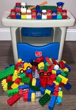 Step 2 Table Storage Blue Green 200 Building Block Figure Cars fits Lego Duplo