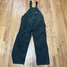 Vintage Carhartt R06 MOS Moss Green Double Knee Bib Overalls Men s 46x32 Faded