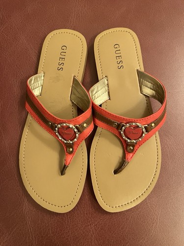 Guess Rosa Corazón Gema Cuero Tachonado Chanclas Tanga Sandalia Zapatos (Talla 9) - Imagen 2 de 5