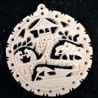 Vintage CARVED Celluloid Chinese Pendant Early Plastic Asian Scenic Design — photo 1