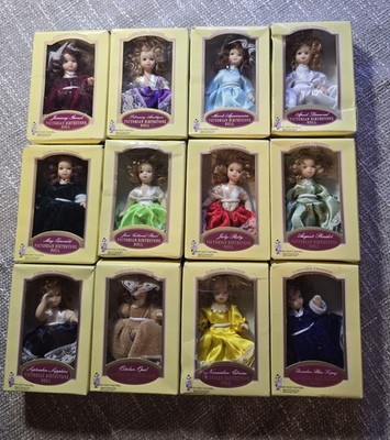 Vintage Regent Set of 12 Victorian Birthstone Jointed Doll Ornaments in Boxes...