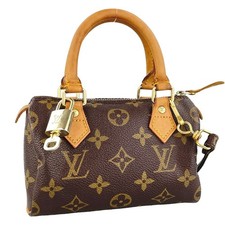 Louis Vuitton Monogram Mini Speedy Leder Stoff Braun 2way Handtasche 4172