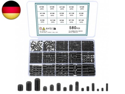 580 Stück Madenschrauben Set, M3 M4 M5 M6 M8 Madenschrauben Sortiment Set, 