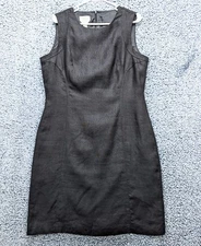 VTG Talbots 100% Irish Linen Dress Size 14 Midi Lagenlook Boho Cottagecore Black