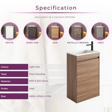 Light Oak Cloakroom Compact Vanity Unit Basin Sink Floor Standing | 2 Sizes