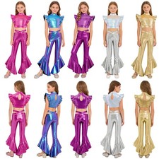 Girls Outfit Tango Set Dance Dancewear Mesh Patchwork Modern Hip Hop Ballroom