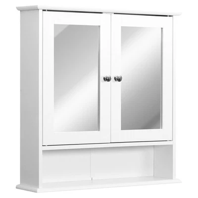 KLEANKIN Mobiletto a Muro con Specchio da Bagno Cucina 56 x 13 x 58cm Bianco in MDF