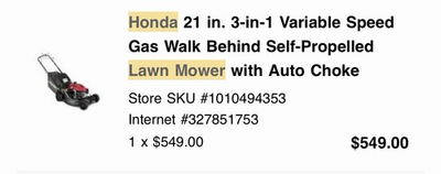#ad HONDA 21 in. 3 in 1 Variable Speed Gas Walk Behind Self Propelled Lawn Mower. $450.00