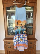 Paper Heart Size L Women Blue Summer Dress With Italian Theme Print So Cute!