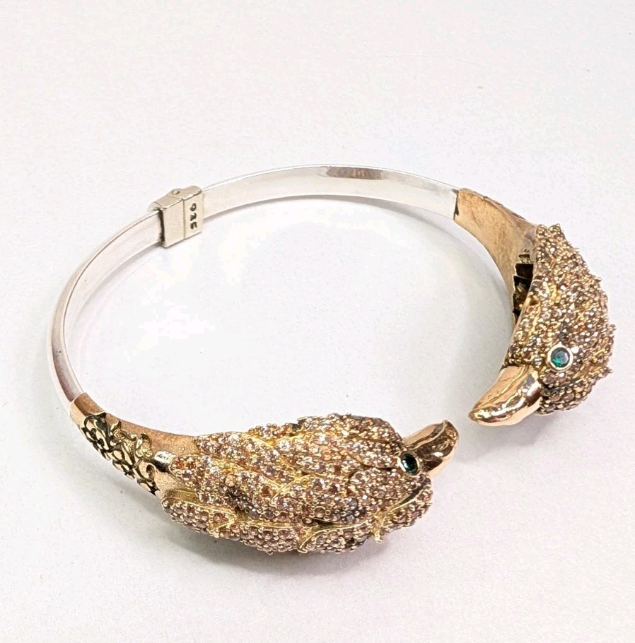 Double Eagle Head Bracelet Hawk Hinged Bangle Ste… - image 10