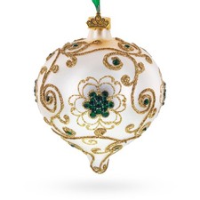 Gold Jeweled Swirl Onion-Shape Finial Glass Ornament