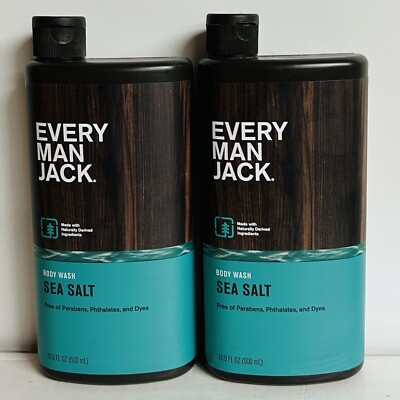2-Pack New Every Man Jack ~ Sea Salt Body Wash w/ Bergamot Oil 16.9 fl oz Each