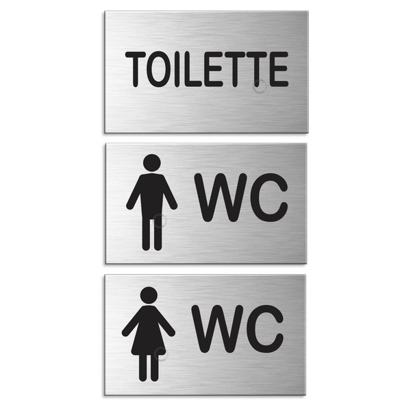 Schilder-Set Toilette+Damen+Herren Wc Aluminiumschilder Edelstahloptik Selbstkl.-image