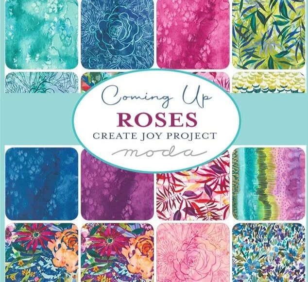FLOW Blue MODA Fabric Coming Up Roses Create Joy quilting 3 yards 8433-83 - Image 2 of 3