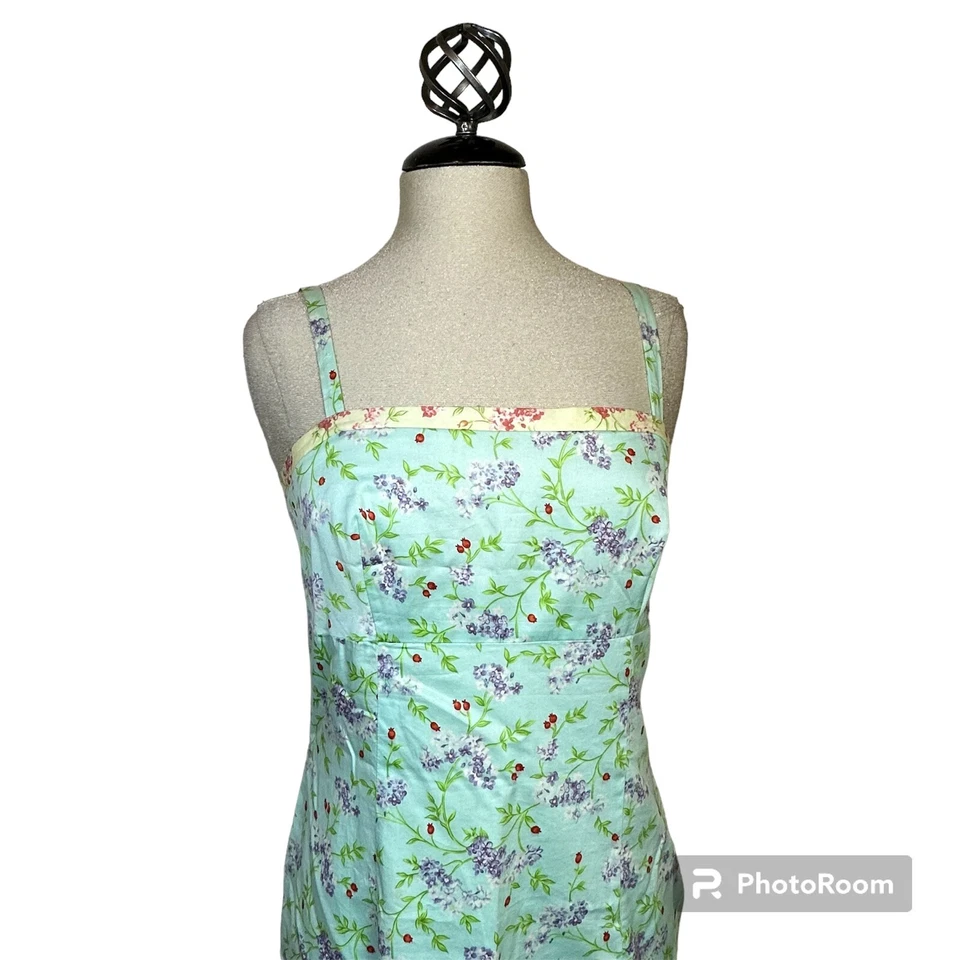 Vintage Mica Blue Red Purple Floral Cottagecore Cotton Dress Size 8 - Image 2 of 4