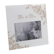 Wedding Grey Glass 6'x4' Photo Frame with Glitter / Wording - Mr and Mrs