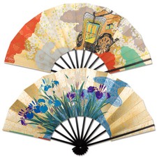 Kyoto Gold Sensu Japanese Folding Fan Reversible Gosyoguruma Ayame Iris Japan