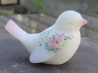 Sparrow FENTON Satin Glass Hand painted Bird, 4 1/4" Artist Signed J. Powell Vtg