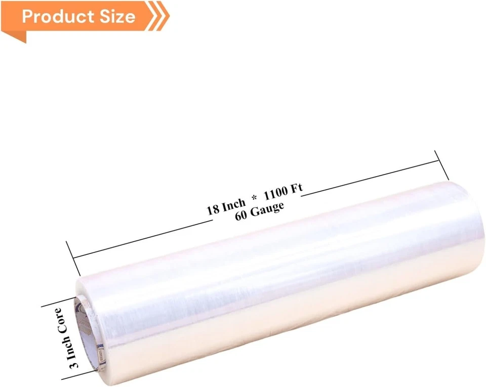 18" x 1100 FT 60 Gauge 4 Rolls Pallet Wrap Stretch Film Hand Shrink Wrap Clear - Image 2 of 4